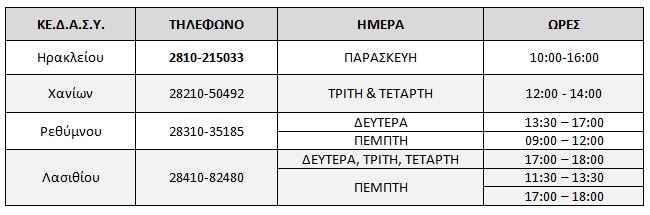 pinakas.jpg Ωράρια για ψυχολογική υποστήριξη