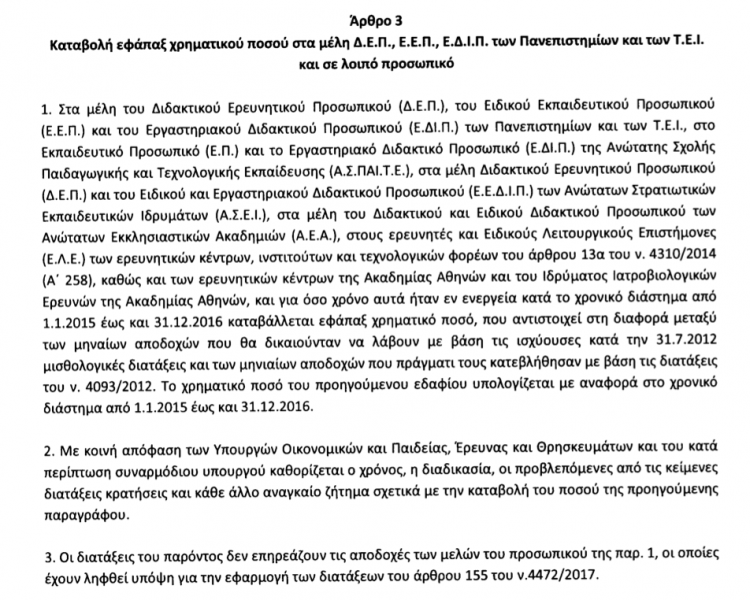 Η τροπολογία για την επιστροφή αναδρομικών στα μέλη ΔΕΠ, ΕΕΠ, ΕΔΙΠ των ΑΕΙ και ΤΕΙ
